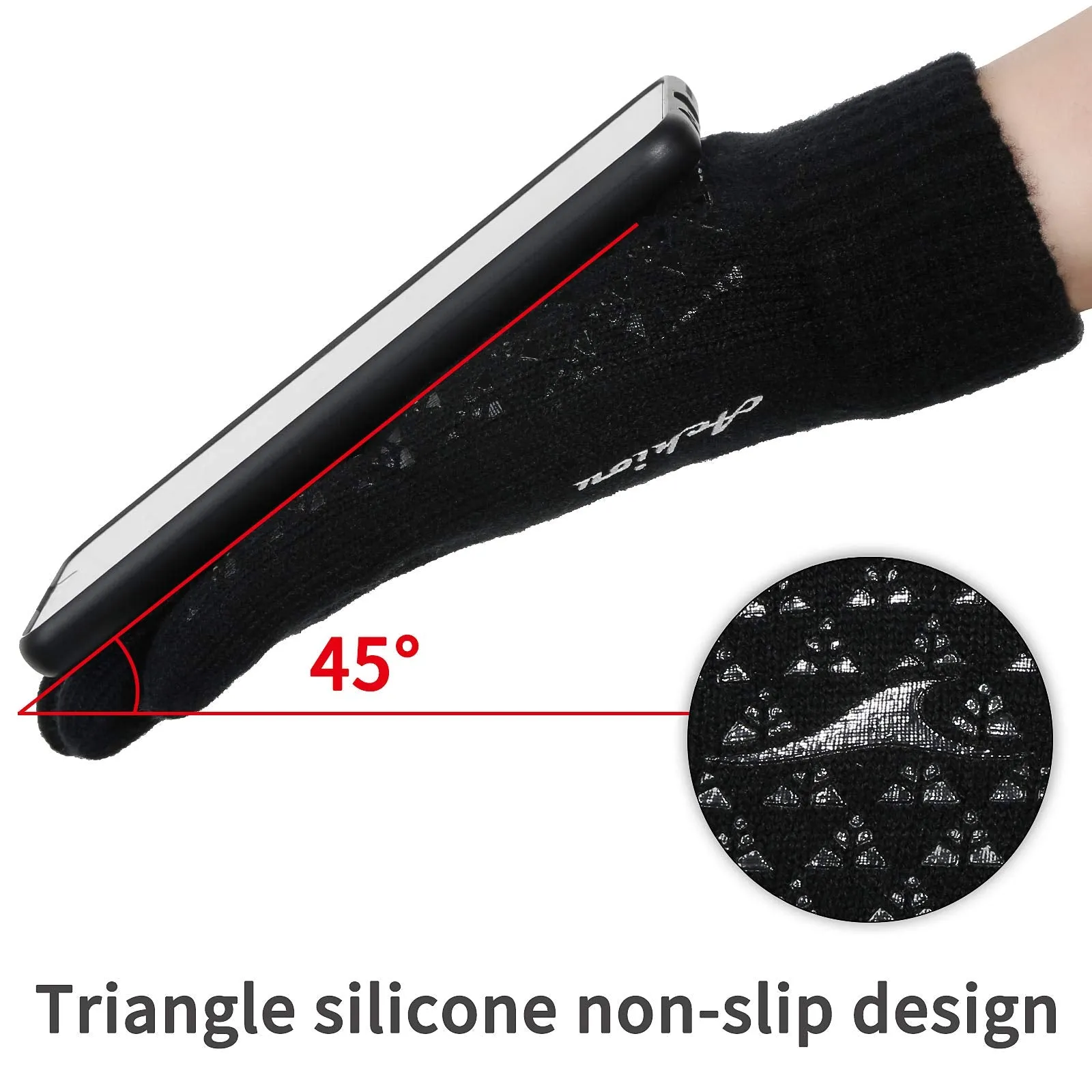 Achiou Winter Knit Gloves Touchscreen Warm Thermal Soft Lining Elastic Cuff Texting Anti-Slip 3 Size Choice for Women Men Black Medium