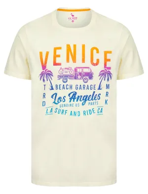 Beach Garage Motif Cotton Jersey T-Shirt in Marshmallow White - South Shore