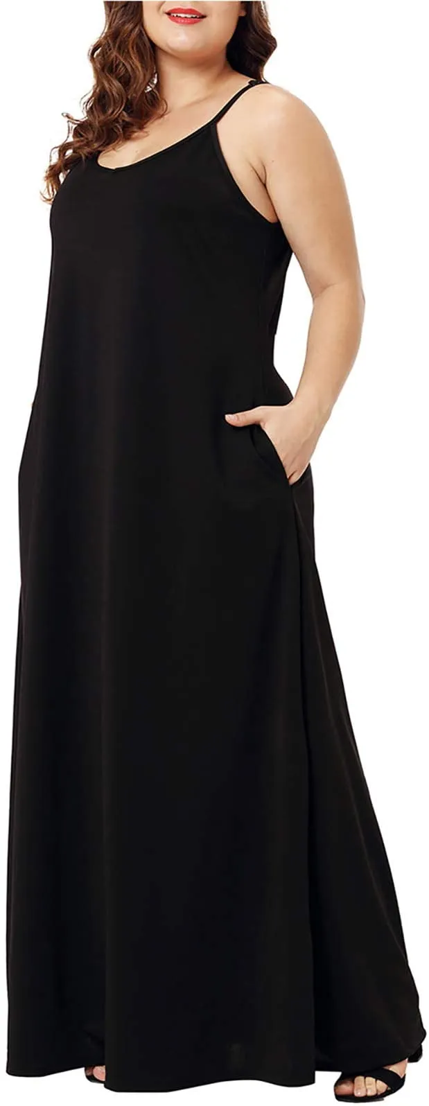 Blue White Pink Womens Casual Sleeveless Plus Size Loose Plain Long Maxi Dress with Pockets - Wolddress