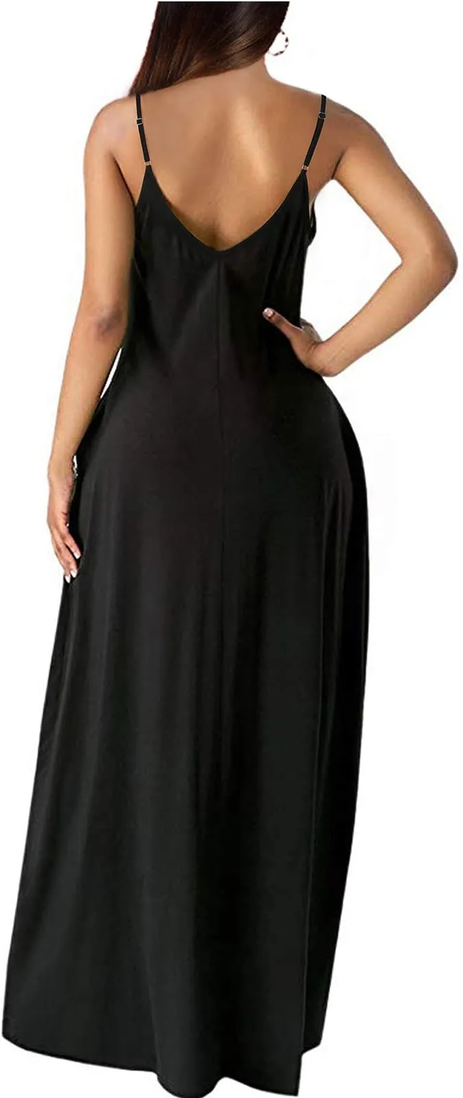 Blue White Pink Womens Casual Sleeveless Plus Size Loose Plain Long Maxi Dress with Pockets - Wolddress