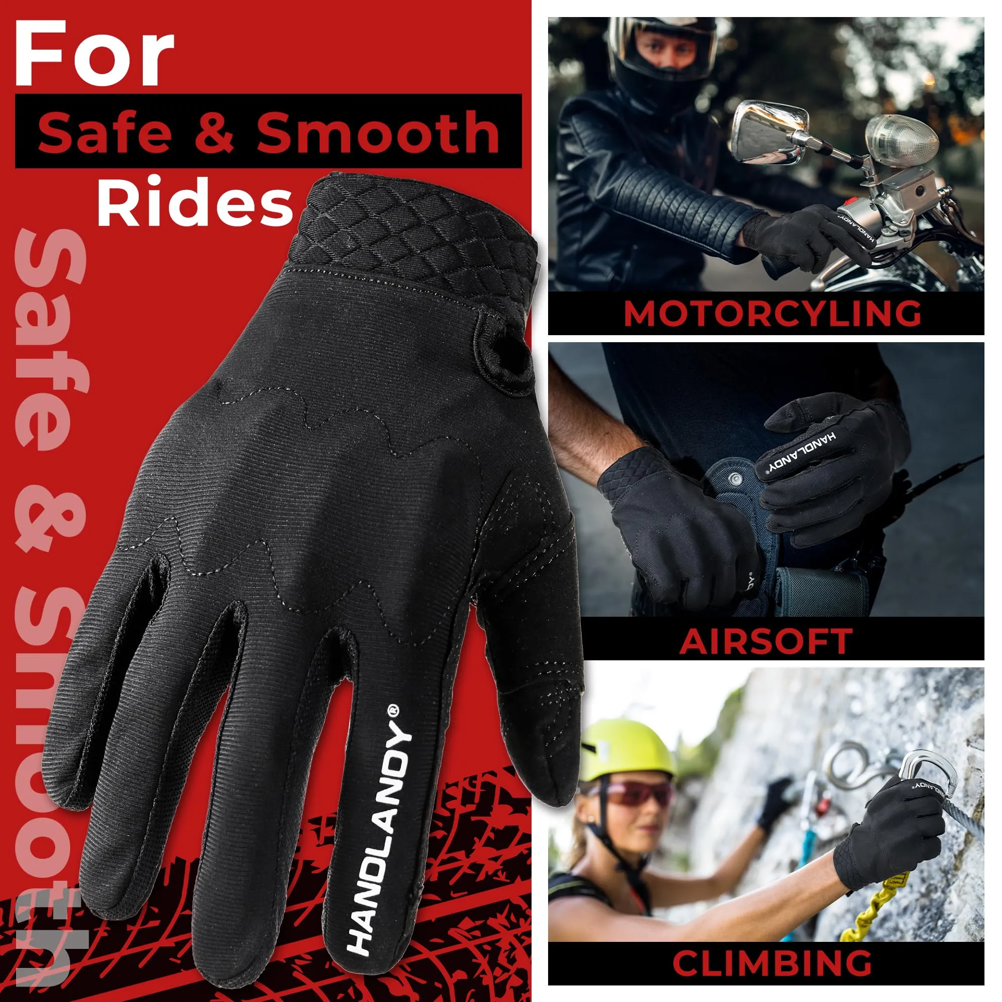 HANDLANDY Motorcycle Gloves for Men &amp; Women, Touchscreen Breathable Gloves with Hard Shell &amp; Palm Padding for Tactical Airsoft Paintball Climbing Hunting Survival Training S768