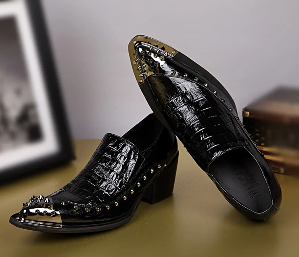 Men Steel Toe Studs Decoration 5 Heel Oxford Shoes