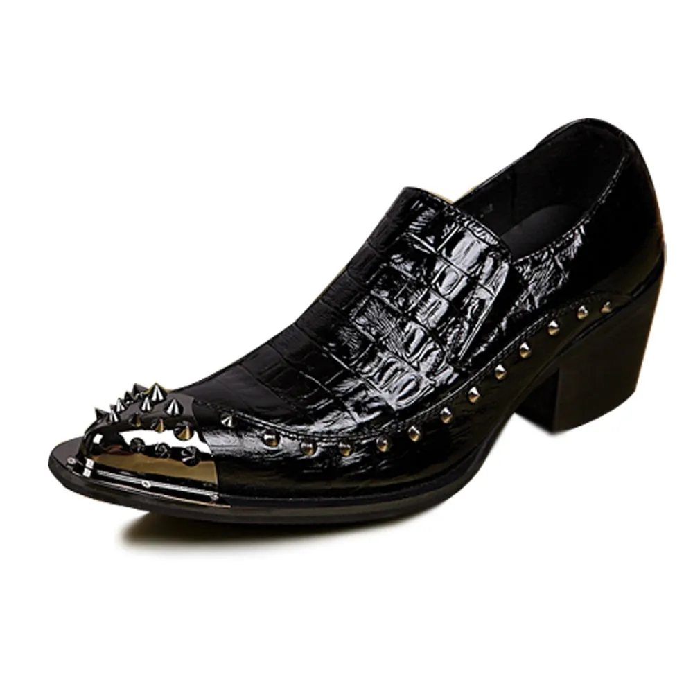 Men Steel Toe Studs Decoration 5 Heel Oxford Shoes
