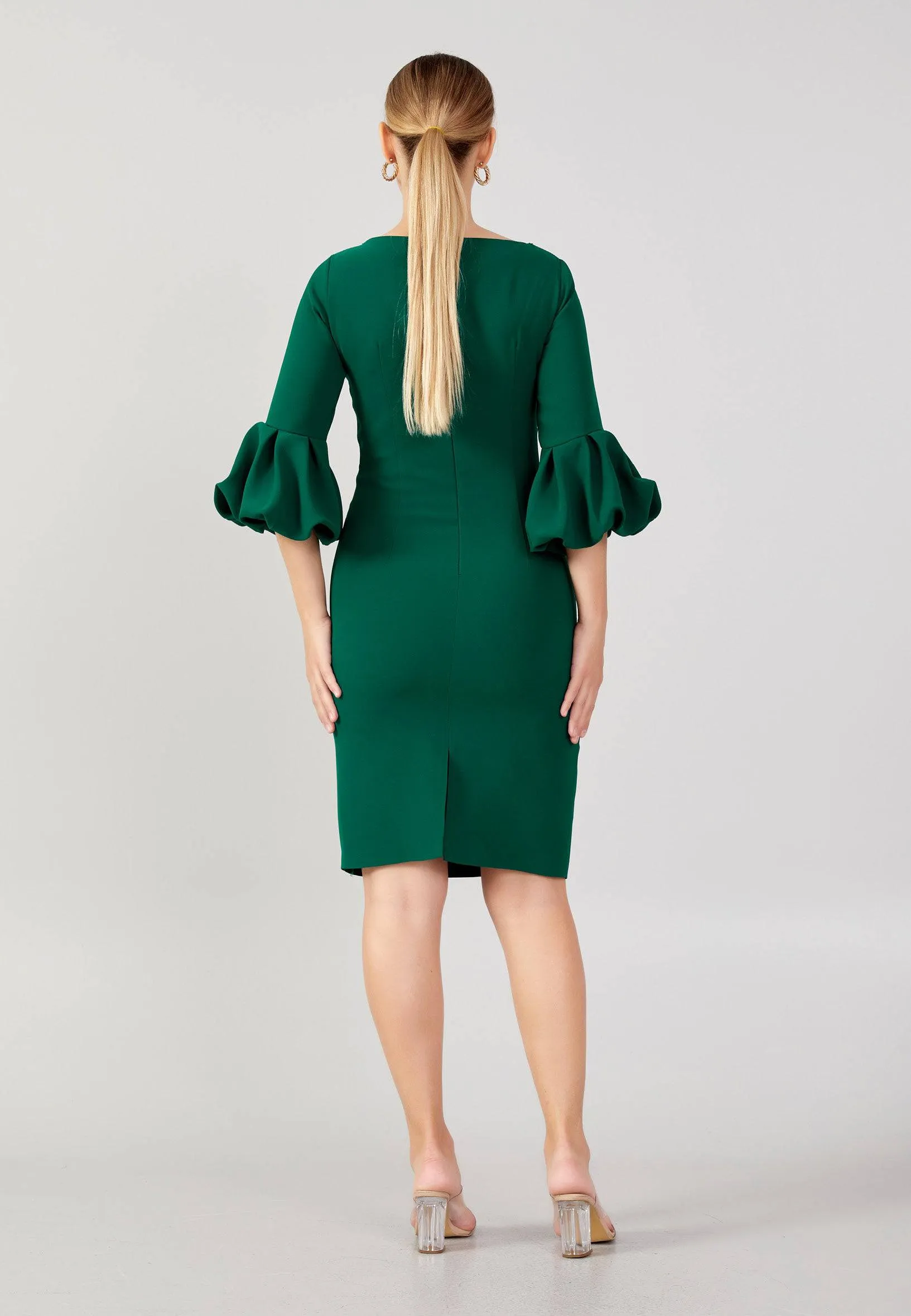 Mid-Length Midi Crepe Column Plus Size Dress - Emerald