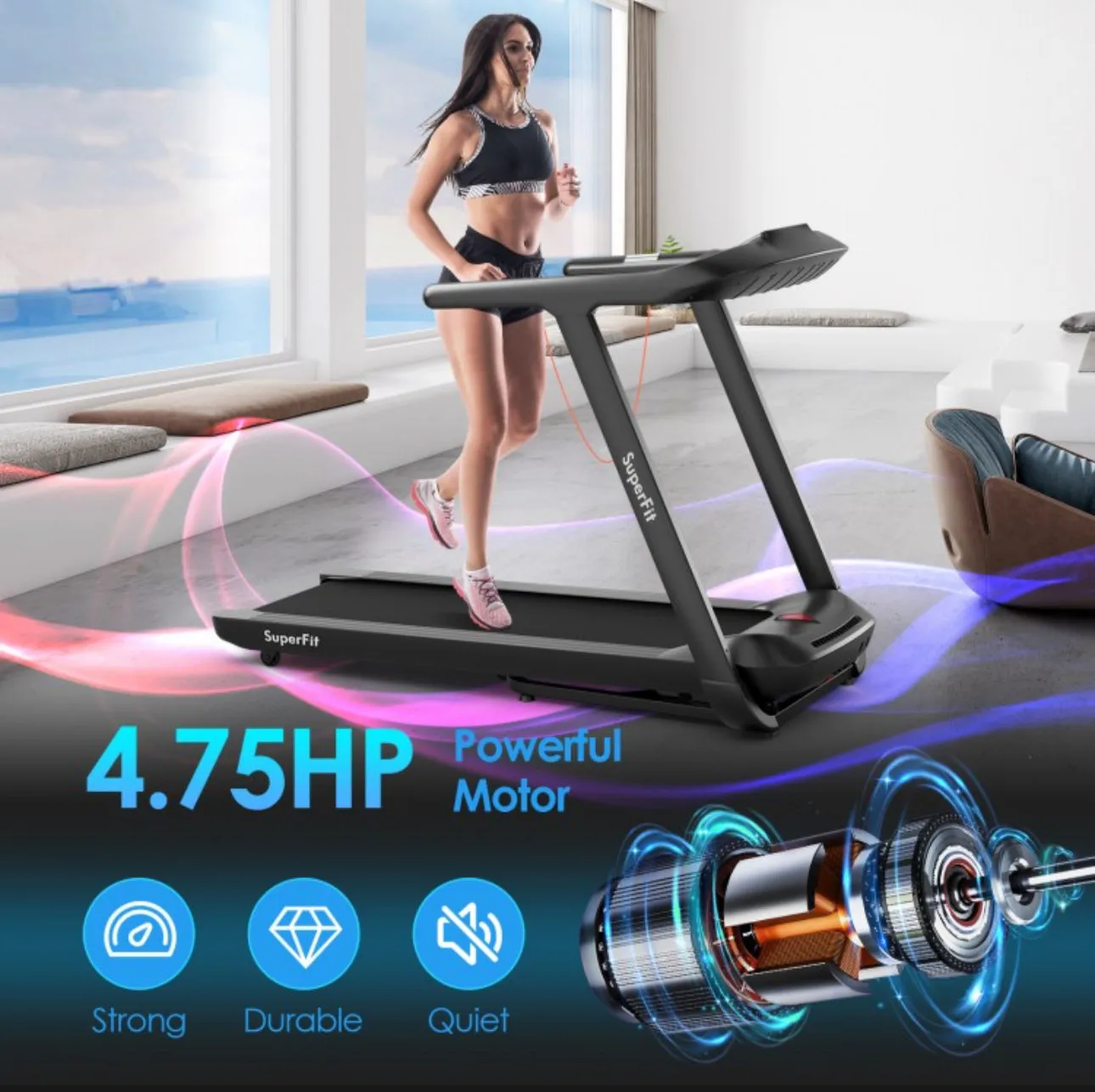 Modern Heavy Duty Powerful Motor 4.75Hp Quiet Electric Folding Treadmill With Present Programs, Touch Screen Control | Shock Absorbing | Voice Recognition