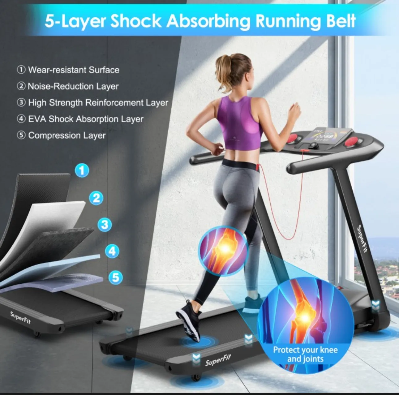Modern Heavy Duty Powerful Motor 4.75Hp Quiet Electric Folding Treadmill With Present Programs, Touch Screen Control | Shock Absorbing | Voice Recognition