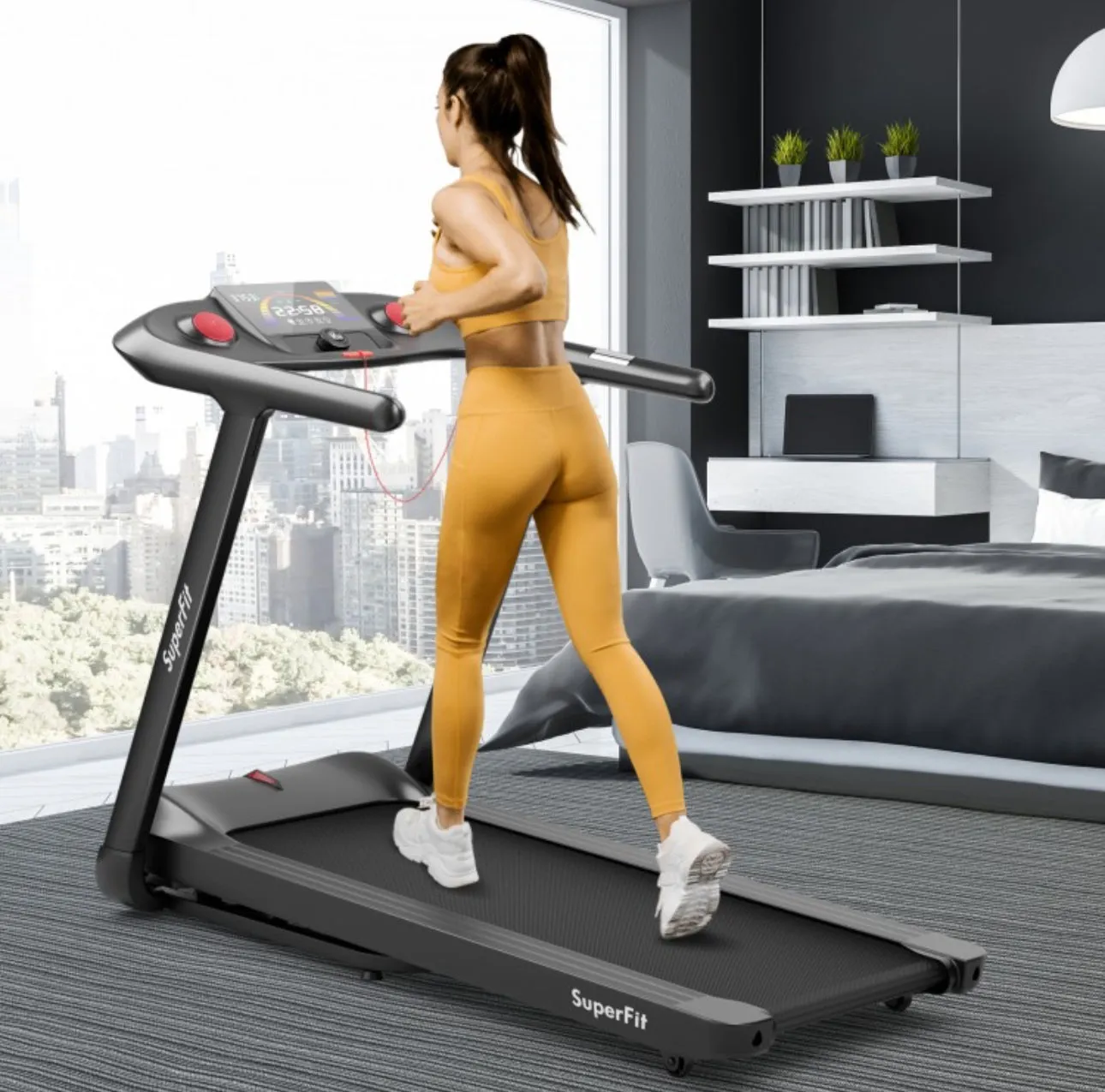Modern Heavy Duty Powerful Motor 4.75Hp Quiet Electric Folding Treadmill With Present Programs, Touch Screen Control | Shock Absorbing | Voice Recognition