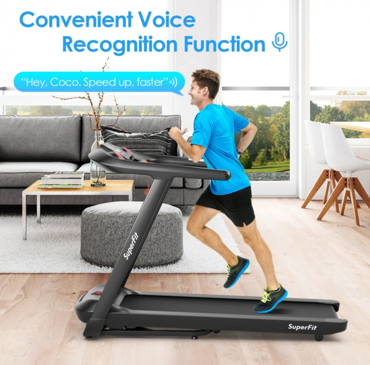 Modern Heavy Duty Powerful Motor 4.75Hp Quiet Electric Folding Treadmill With Present Programs, Touch Screen Control | Shock Absorbing | Voice Recognition