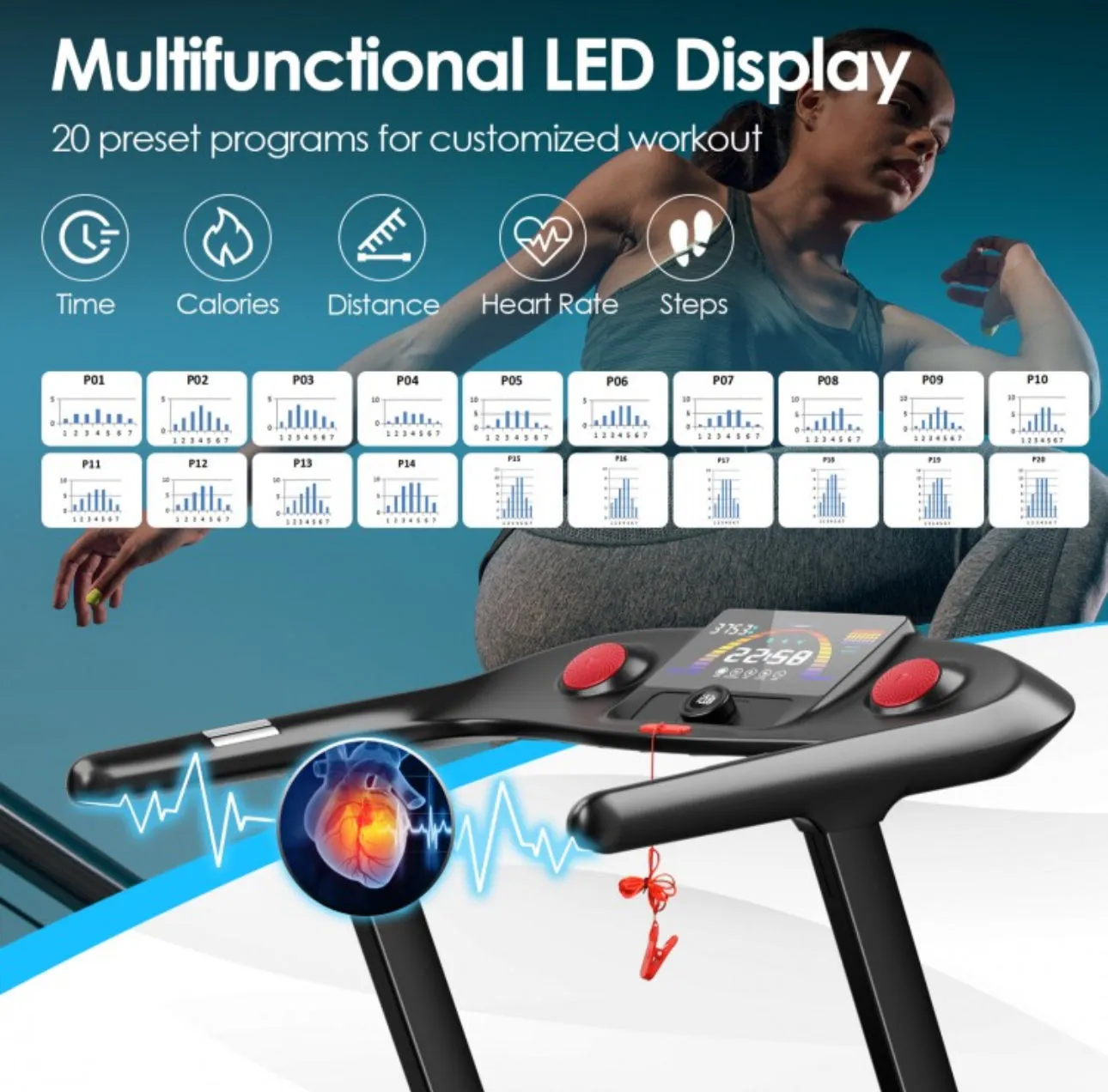 Modern Heavy Duty Powerful Motor 4.75Hp Quiet Electric Folding Treadmill With Present Programs, Touch Screen Control | Shock Absorbing | Voice Recognition