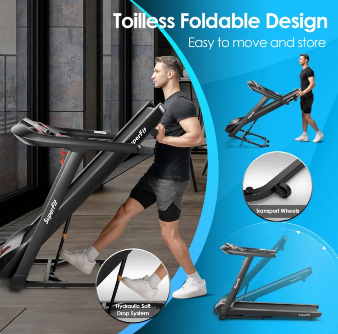 Modern Heavy Duty Powerful Motor 4.75Hp Quiet Electric Folding Treadmill With Present Programs, Touch Screen Control | Shock Absorbing | Voice Recognition