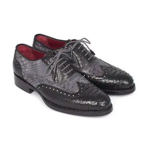 Paul Parkman Handmade Designer Shoes Goodyear Welted Exotic Oxfords Black and Gray (PM5406)