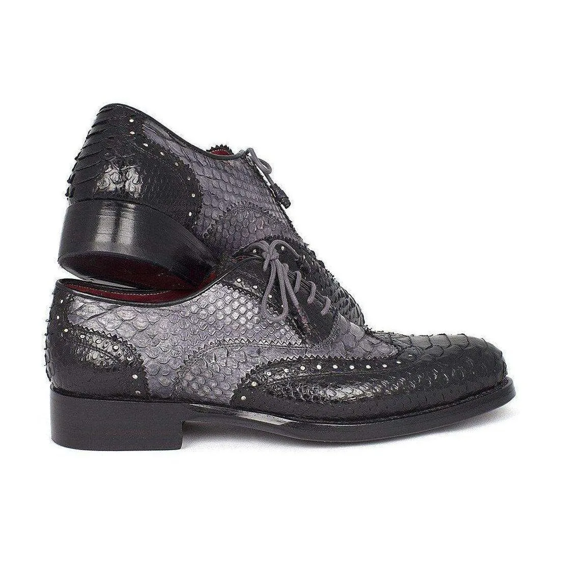 Paul Parkman Handmade Designer Shoes Goodyear Welted Exotic Oxfords Black and Gray (PM5406)