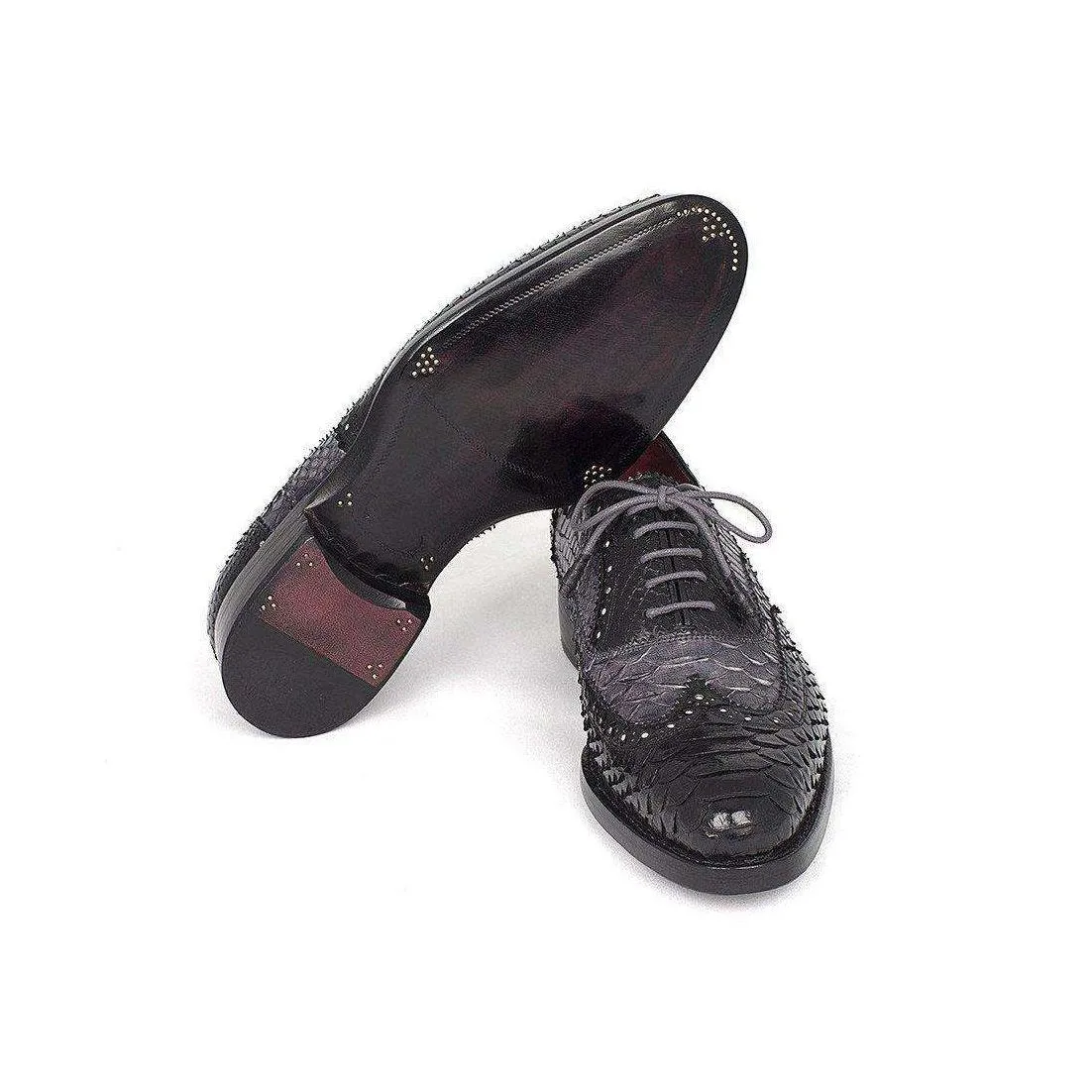 Paul Parkman Handmade Designer Shoes Goodyear Welted Exotic Oxfords Black and Gray (PM5406)