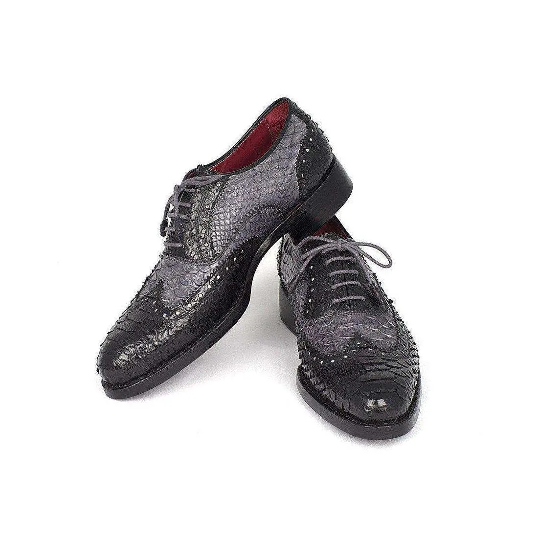 Paul Parkman Handmade Designer Shoes Goodyear Welted Exotic Oxfords Black and Gray (PM5406)