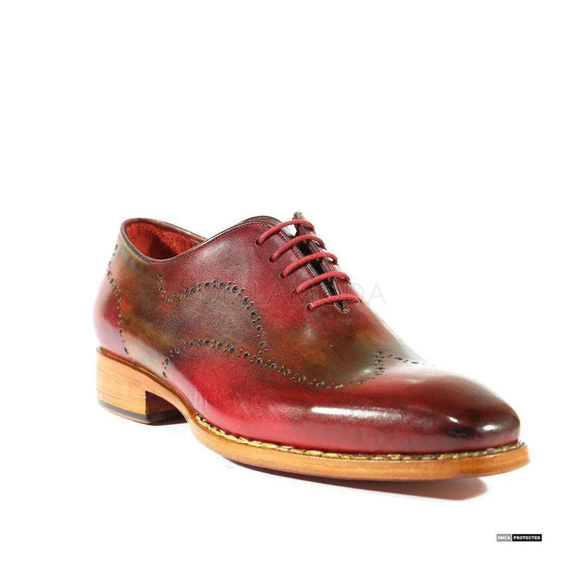 Paul Parkman Handmade Designer Shoes Handmade Men's Designer Shoes Hand-Painted Bordeaux / Camel Oxfords (PM1012)
