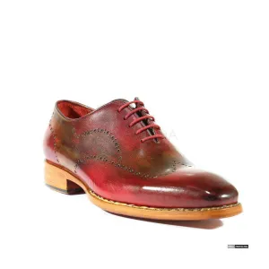 Paul Parkman Handmade Designer Shoes Handmade Men's Designer Shoes Hand-Painted Bordeaux / Camel Oxfords (PM1012)