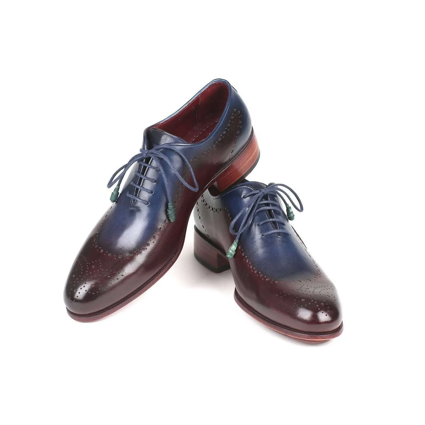 Paul Parkman Handmade Designer Shoes Men's Blue & Bordeaux Opanka Construction Calfskin Oxfords 726-BLU-BRD (PM5713)