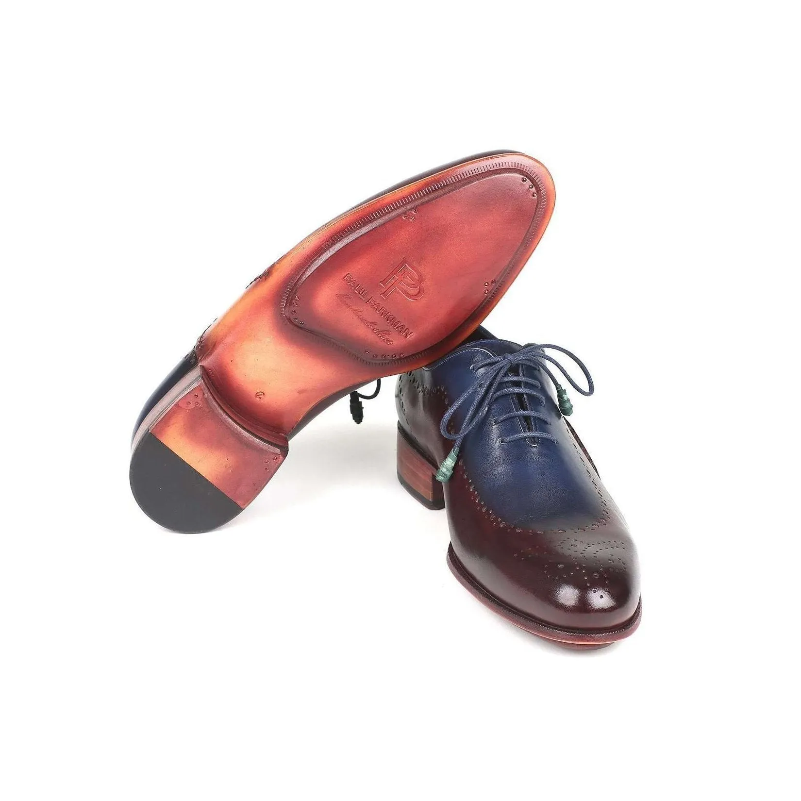 Paul Parkman Handmade Designer Shoes Men's Blue & Bordeaux Opanka Construction Calfskin Oxfords 726-BLU-BRD (PM5713)