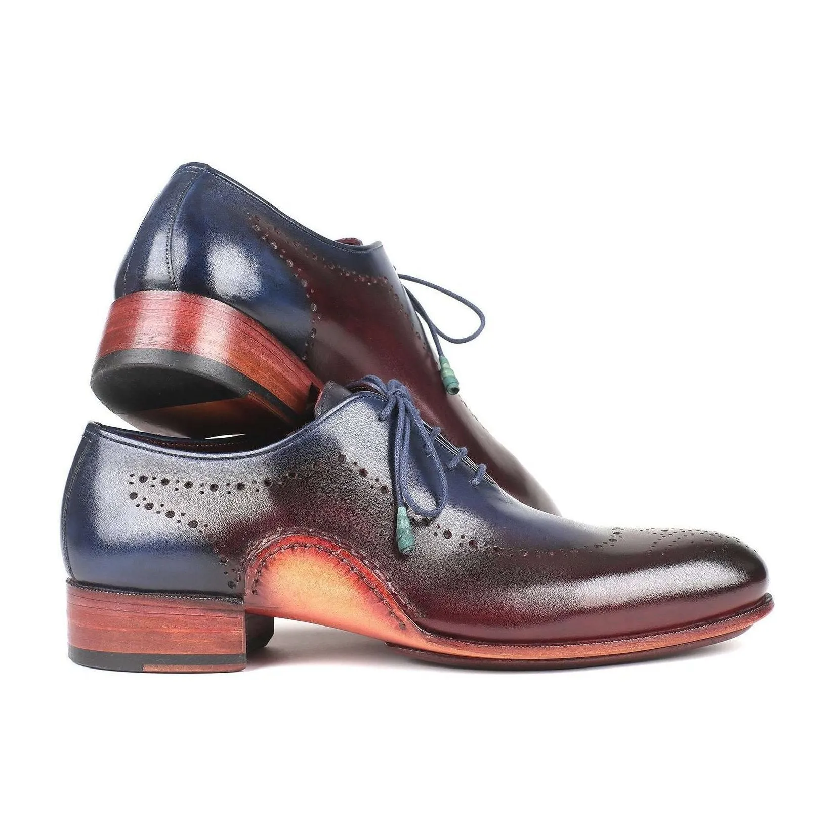 Paul Parkman Handmade Designer Shoes Men's Blue & Bordeaux Opanka Construction Calfskin Oxfords 726-BLU-BRD (PM5713)