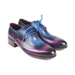 Paul Parkman Handmade Designer Shoes Men's Blue & Purple Opanka Construction Calfskin Oxfords 726-BLU-PUR (PM5715)