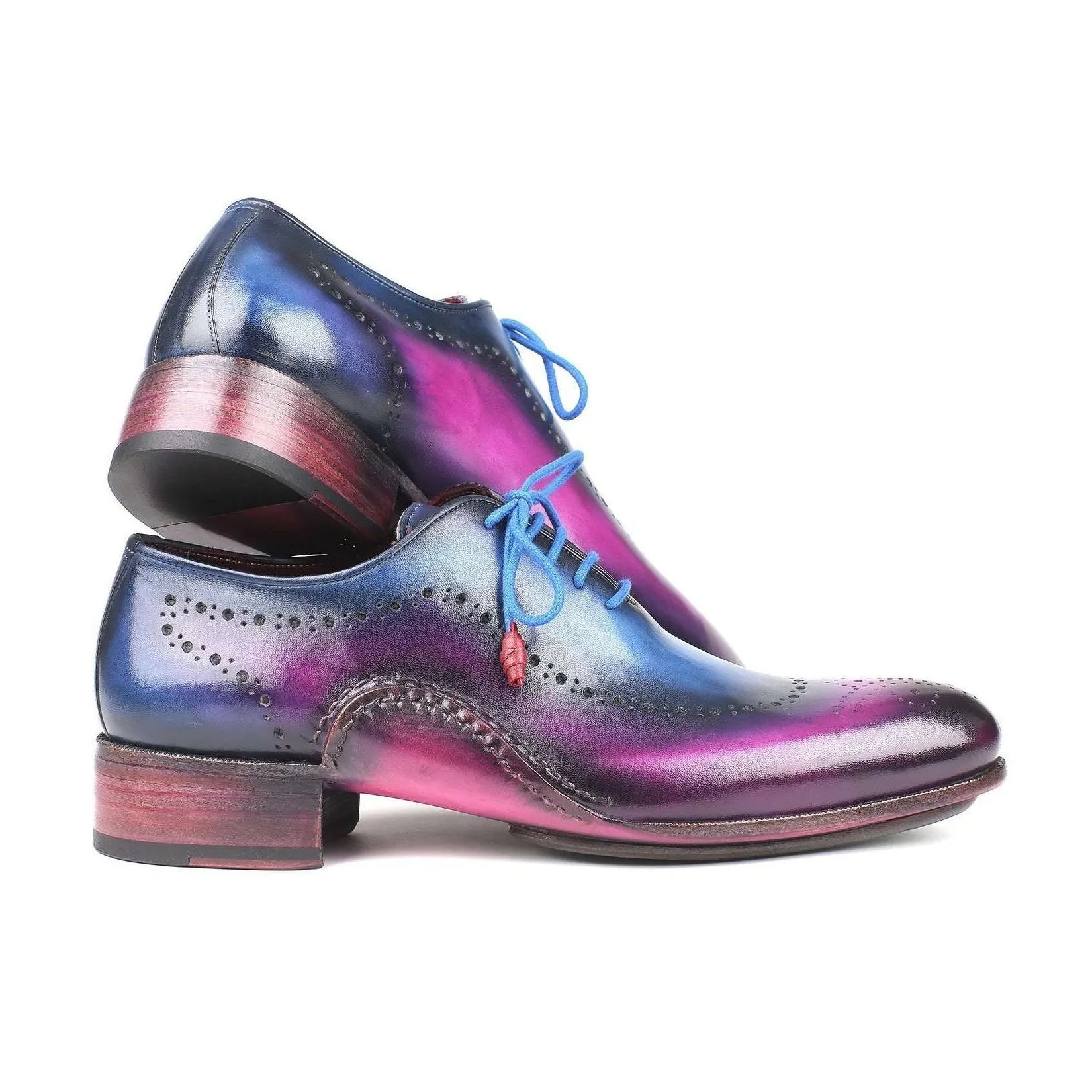 Paul Parkman Handmade Designer Shoes Men's Blue & Purple Opanka Construction Calfskin Oxfords 726-BLU-PUR (PM5715)