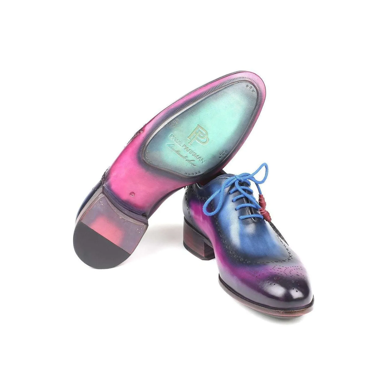 Paul Parkman Handmade Designer Shoes Men's Blue & Purple Opanka Construction Calfskin Oxfords 726-BLU-PUR (PM5715)