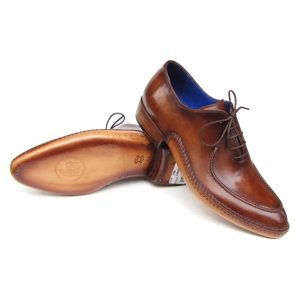 Paul Parkman Men's Side Handsewn Split-toe Brown Oxfords (ID#054-BRW)