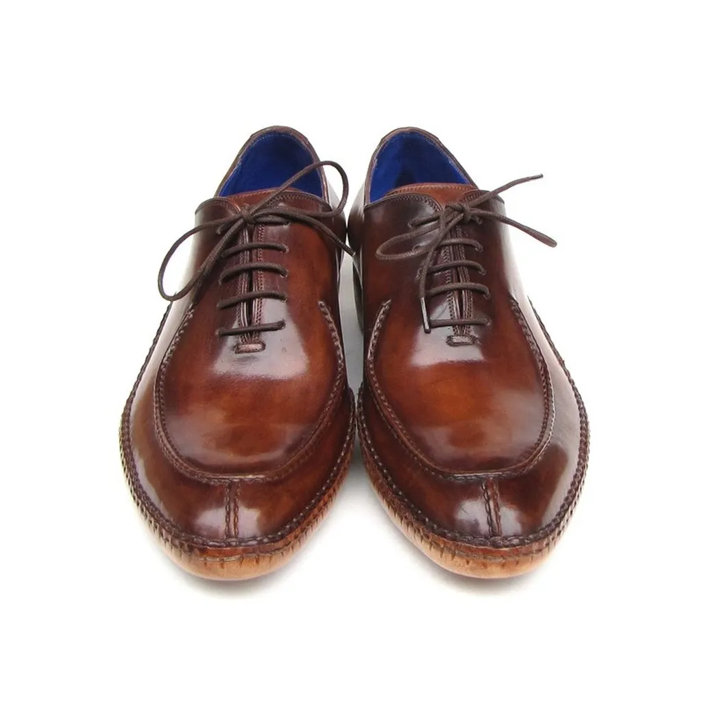 Paul Parkman Men's Side Handsewn Split-toe Brown Oxfords (ID#054-BRW)