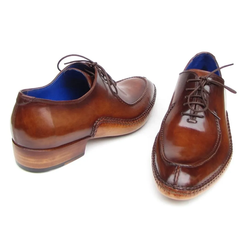 Paul Parkman Men's Side Handsewn Split-toe Brown Oxfords (ID#054-BRW)