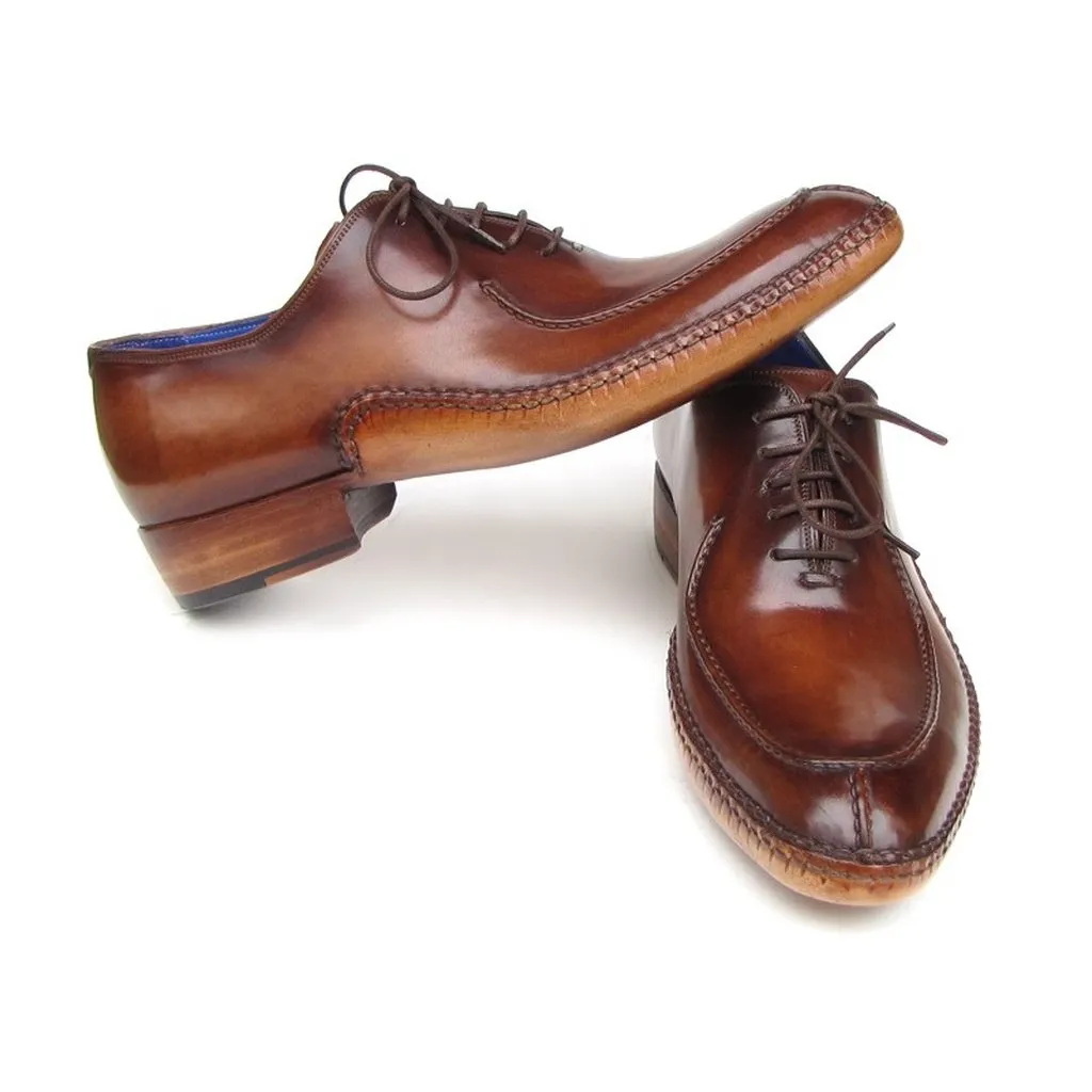 Paul Parkman Men's Side Handsewn Split-toe Brown Oxfords (ID#054-BRW)