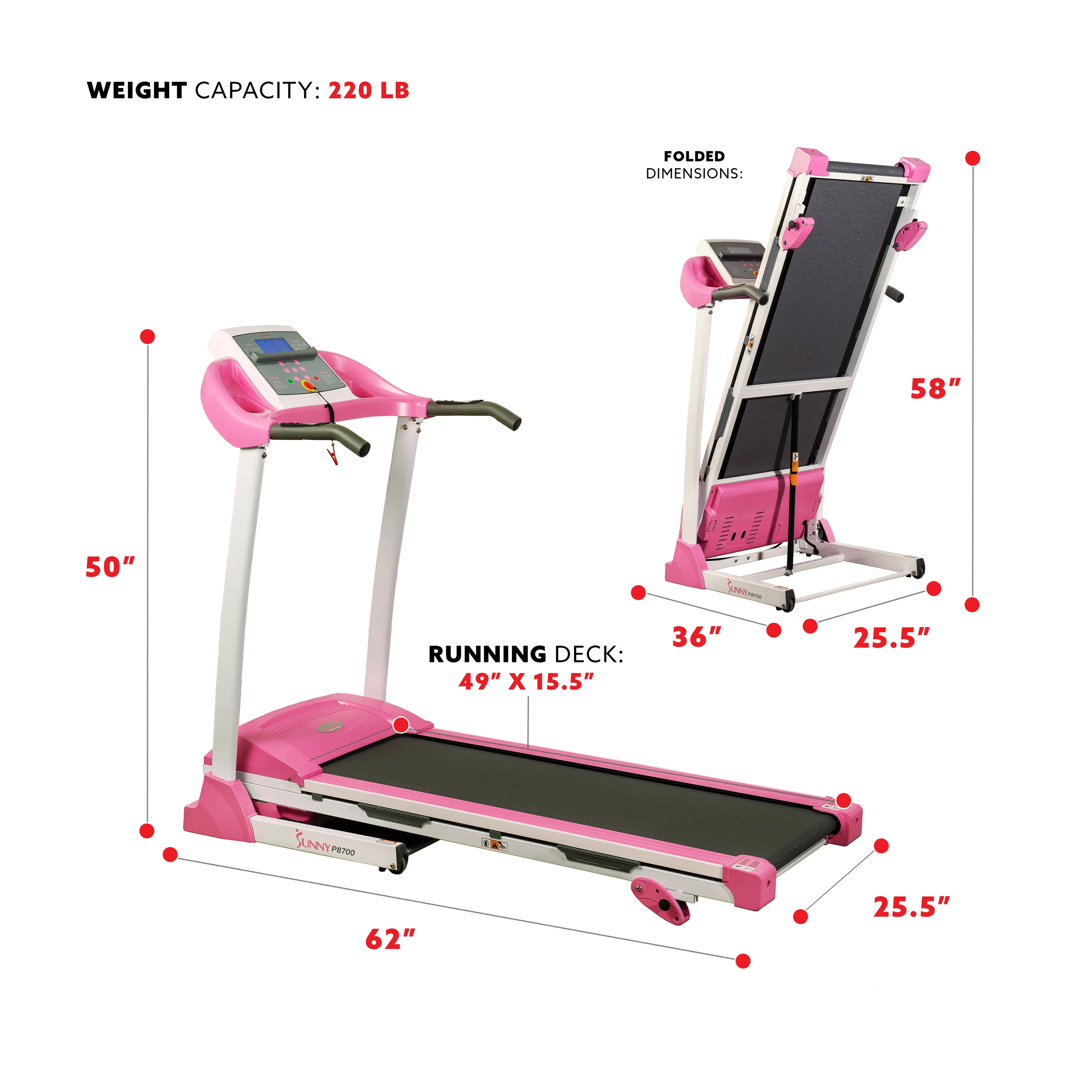 Pink Treadmill w/ Manual Incline and LCD Display
