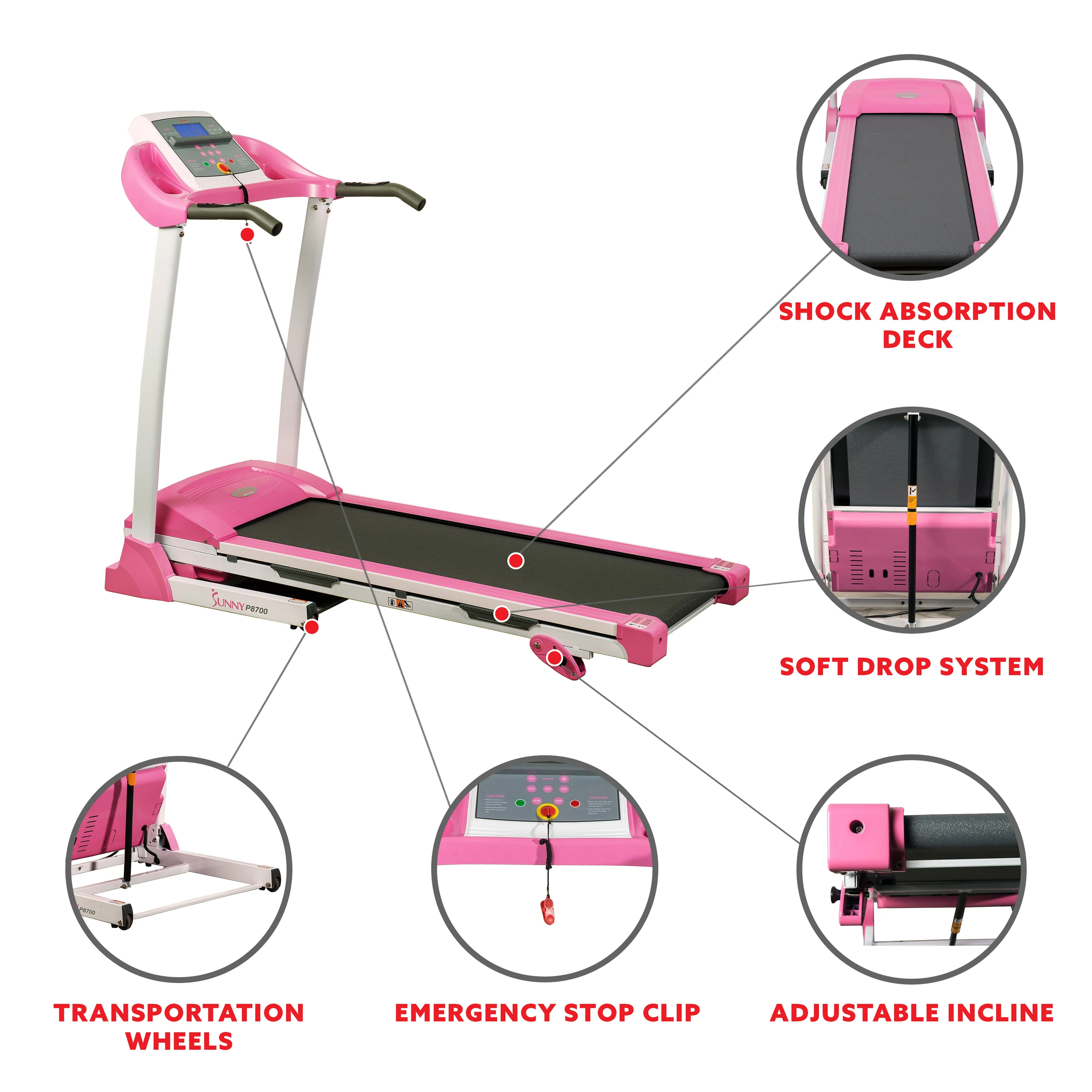 Pink Treadmill w/ Manual Incline and LCD Display