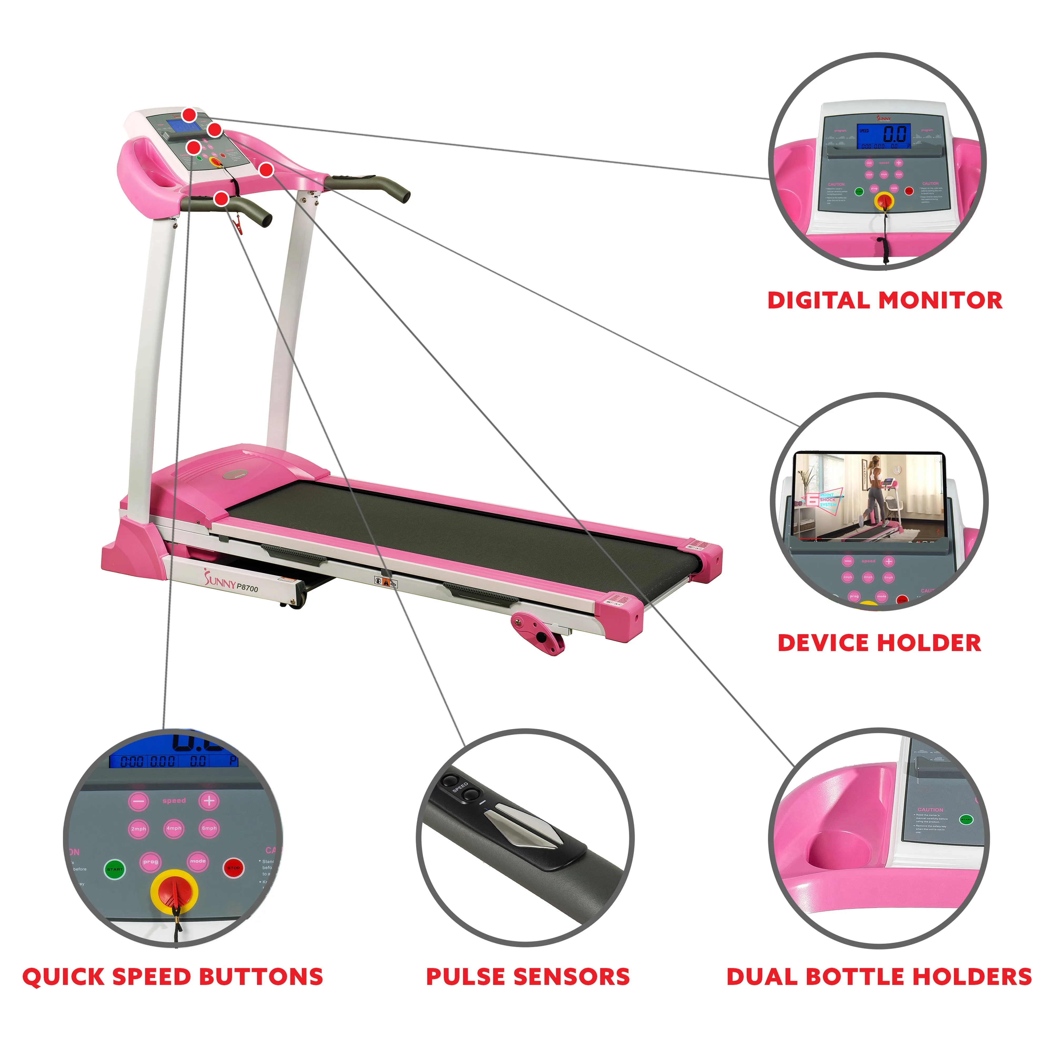 Pink Treadmill w/ Manual Incline and LCD Display