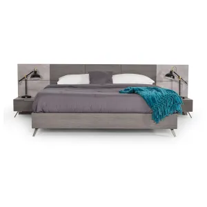 VG -NOVA DOMUS BRONX ITALIAN MODERN FAUX CONCRETE & GREY BED   2 NIGHTSTANDS SET